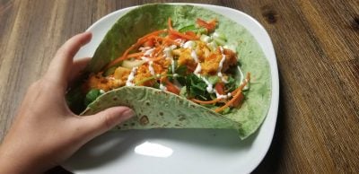 vegan buffalo burrito finished product