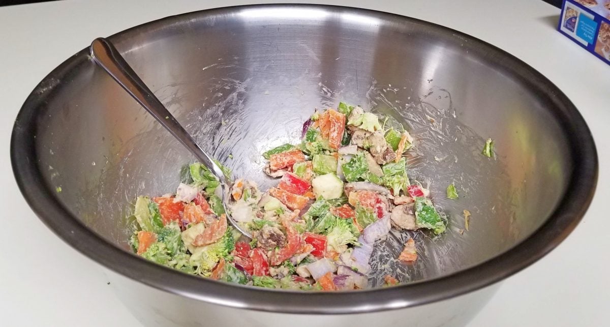 Mixing Vegan Falafel Wrap Fillings