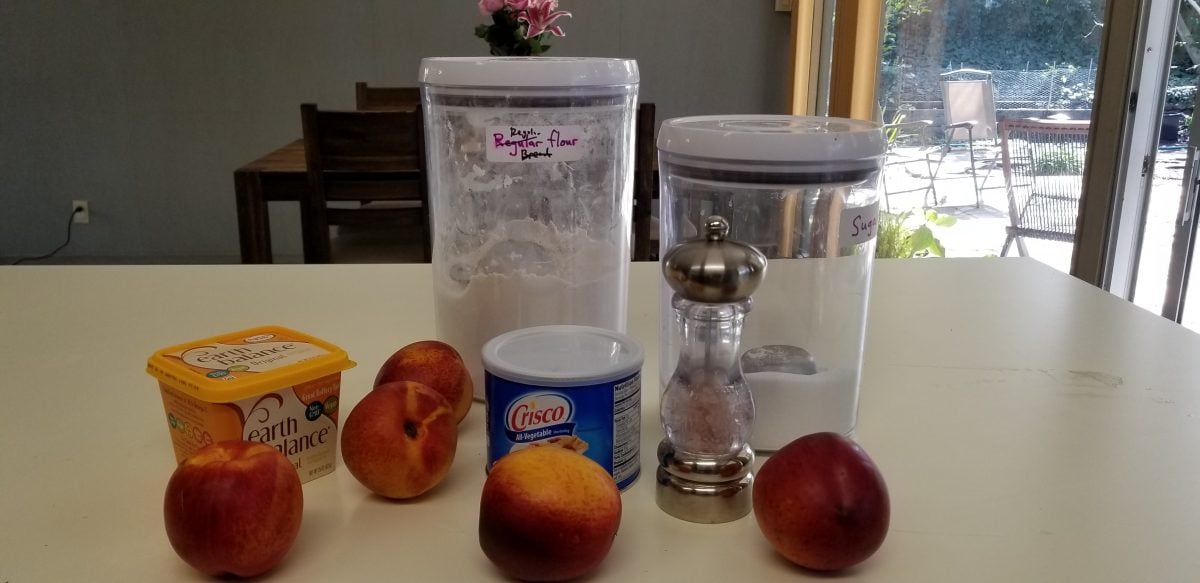 ingredients for nectarine pie with easy vegan pie crust