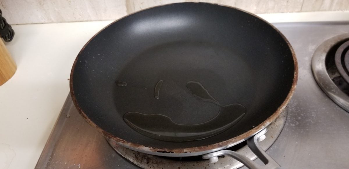 heating oil in a pan